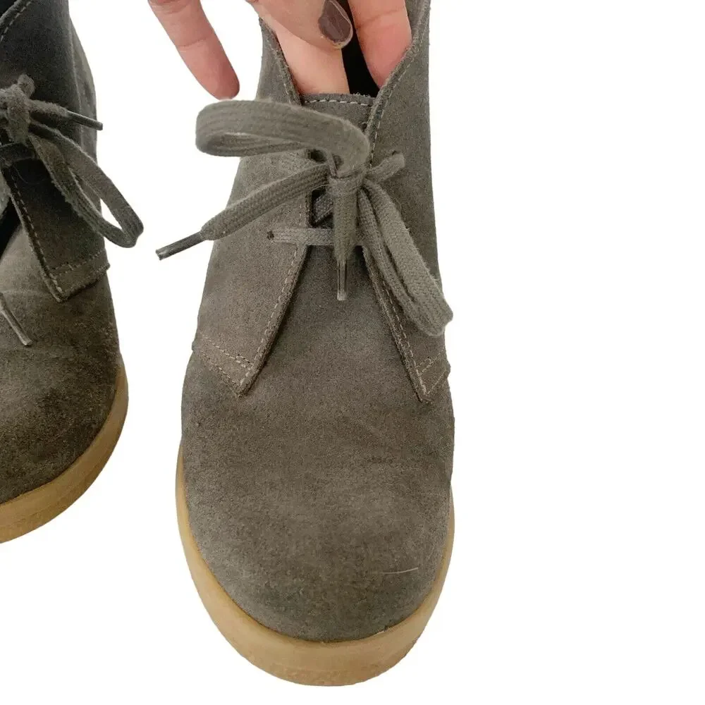 J Crew Lace Up Wedge Ankle Suede Boots Booties Shoes Women's Size 8 Grey